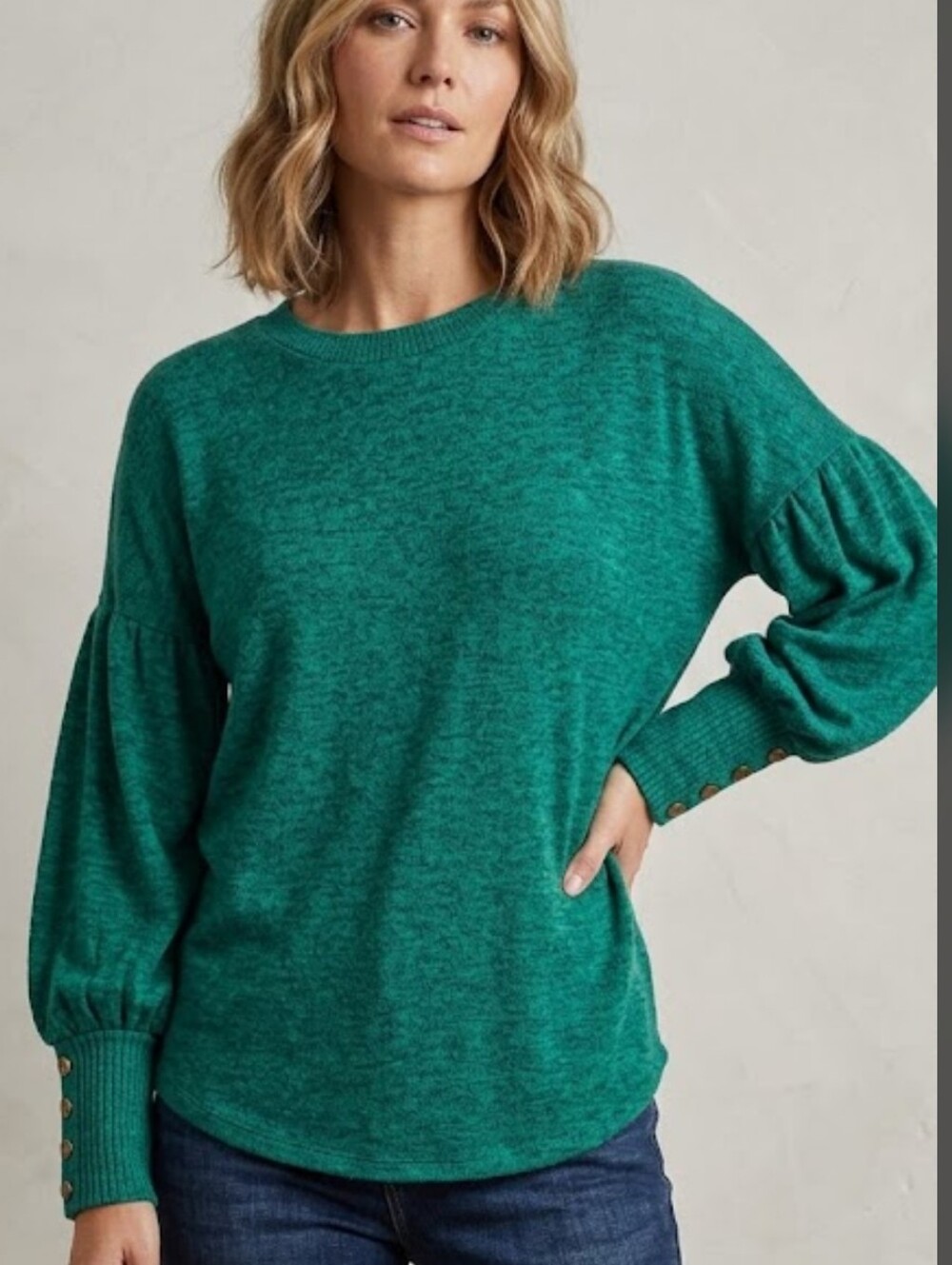 EMERALD Knit Crewneck Lightweight Sweater In Heather Green Size Small Like New